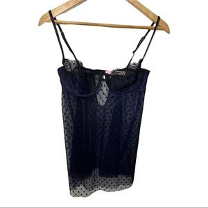 VICTORIA'S SECRET VERY SEXY PURPLE BLACK SHEER POLKA DOT LINGERIE TOP
